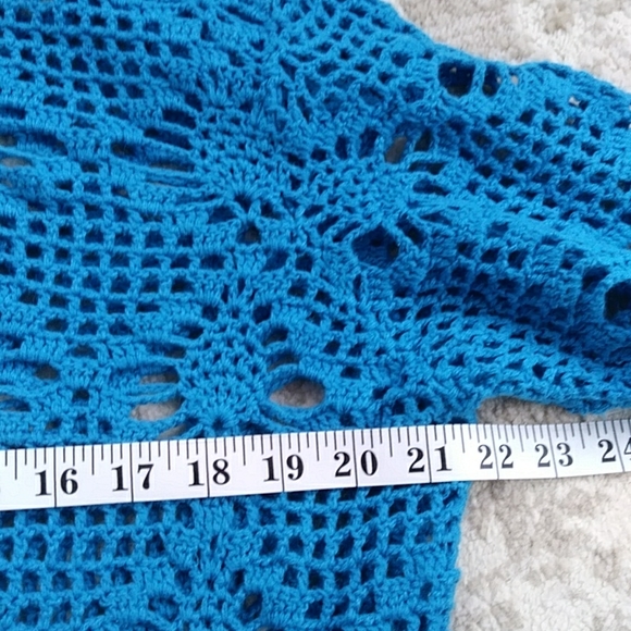 Style Studio Crochet Open Weave Cardigan Sweater 1X Blue - Picture 10 of 13